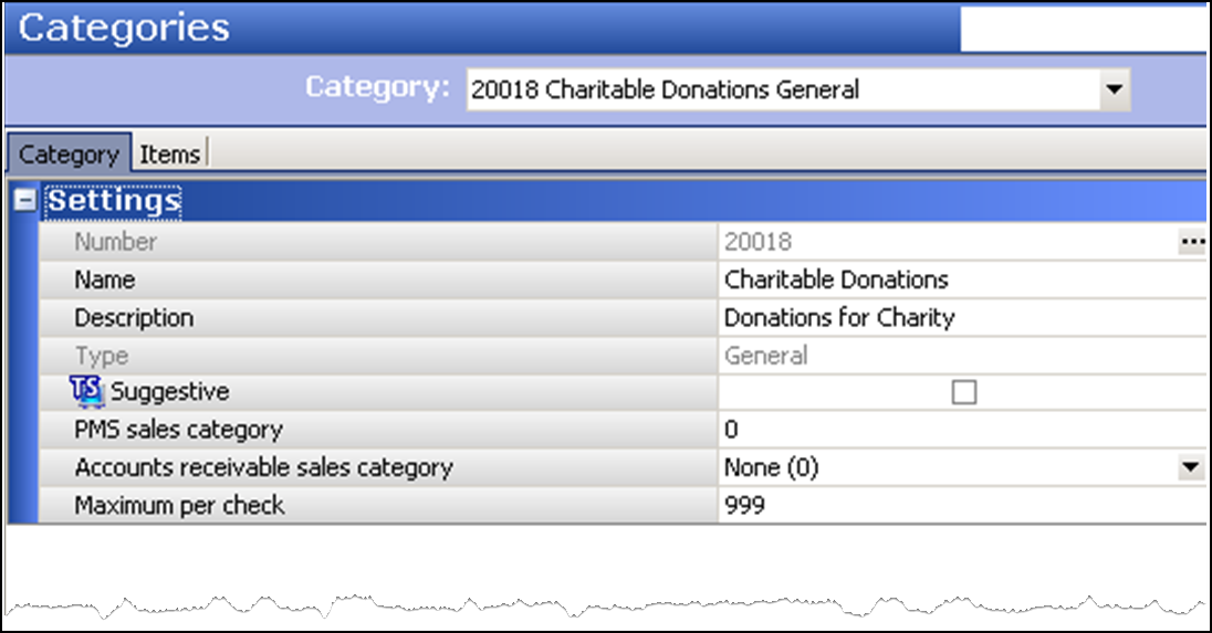 Sample of General category in Category maintenance, the Category tab