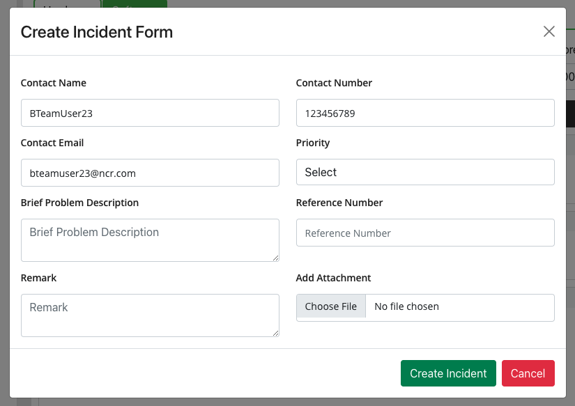 Create SW Incident Form
